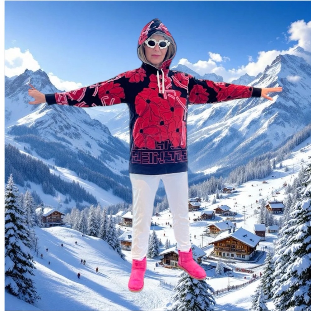 Bogner Red Hoodie with Red Poppy Floral Accents SAMIA
